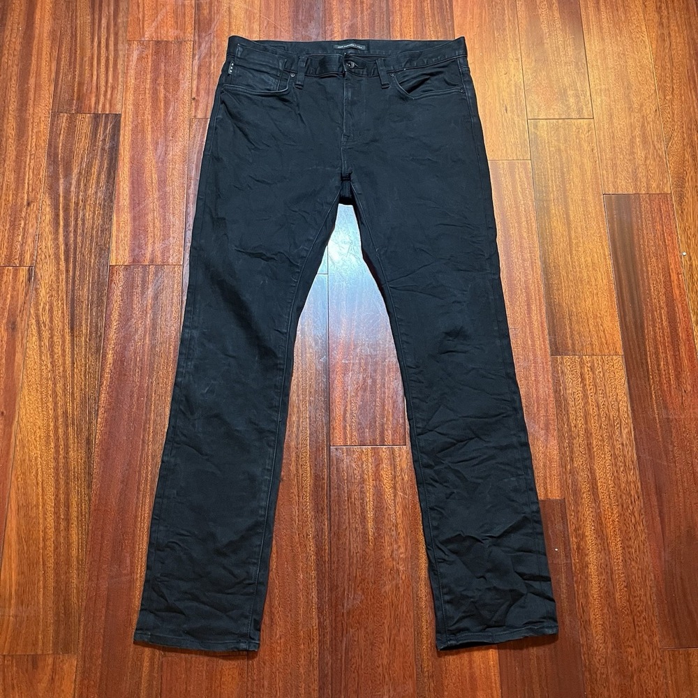John Varvatos Jeans Mens 34x31 Black Bowery Slim Straight Leg Denim USA Star